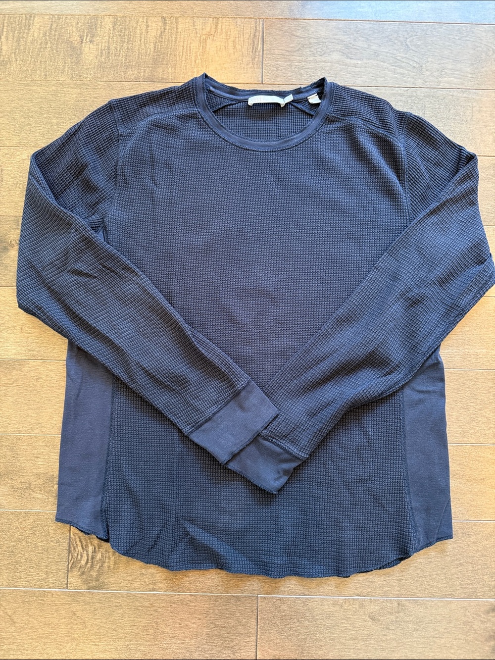 Vince Navy Waffle-Knit Long Sleeve Crewneck